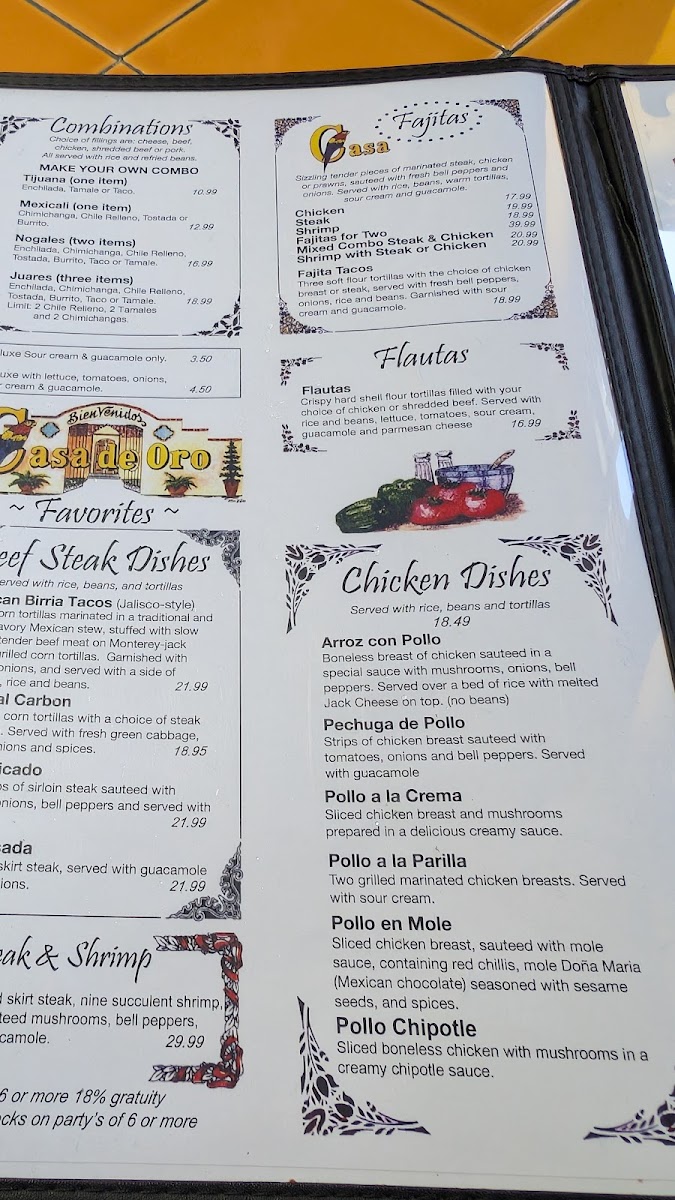 Casa De Oro Menu - Image 1